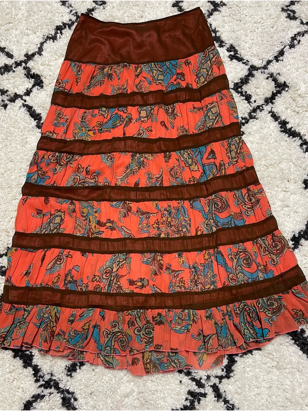 metrostyle Coral Paisley Tiered Maxi Skirt